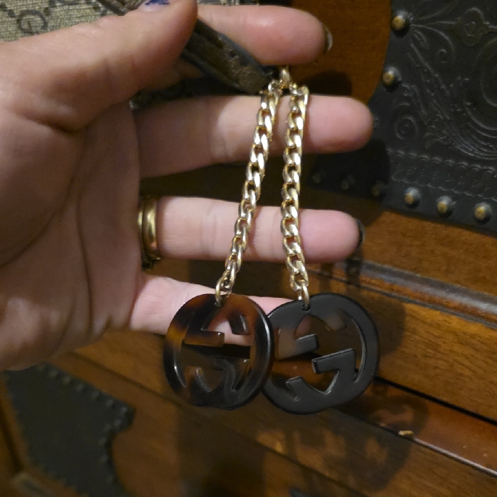 Gucci Brown and Gold Logo Keychain